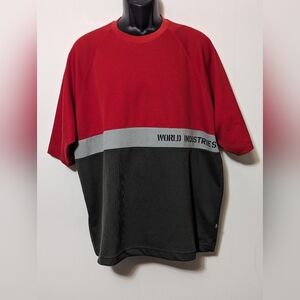 Men's Y2K 90's World Industries Short Sleeve Shirt Size Medium Black and Red